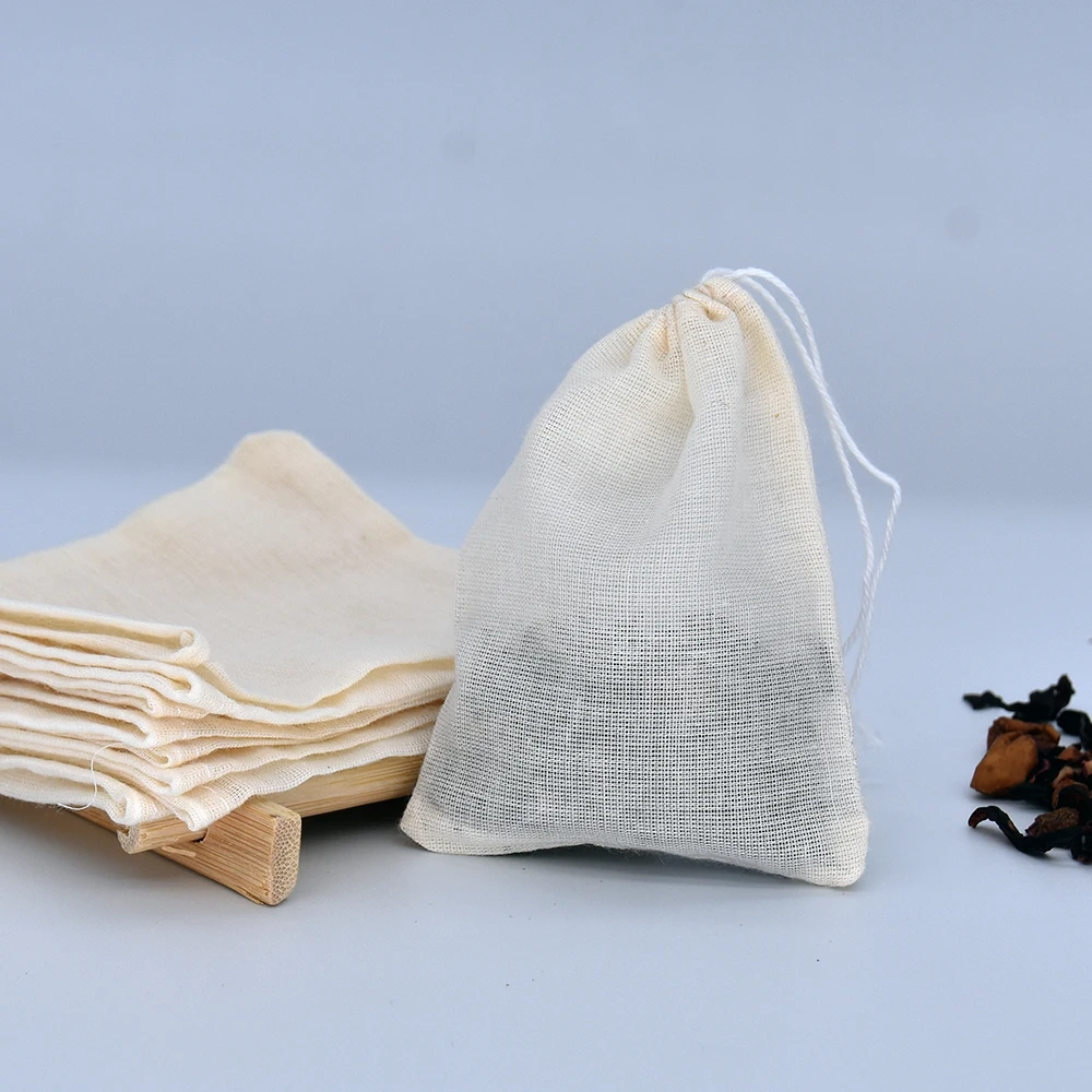 8 X10cm Various Size Grocery Sacks Degradable Pure Cotton Filter Pouches Sachet Tea Bags Repeated Use Yarn Customized No Bleach