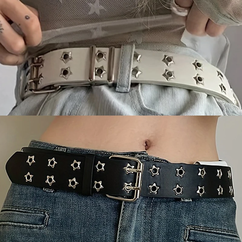 Punk Moon Star Buckle Belt Design Cross Metal Vintage Gothic Men Women Y2k Belt Pu Leather Waistband Jeans Pants Decorative Belt