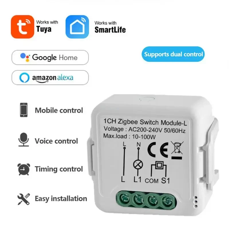 Tuya Zigbee 3.0 Smart Switch 3Gang No Neutral Wire Support 2 Way Control APP DIY Timing Breaker Works With Alexa Google Home