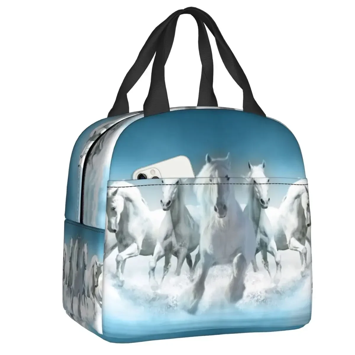 

Horse Running Painting Thermal Insulated Lunch Bag Women Resuable Lunch Tote for Outdoor Camping Travel Multifunction Food Box