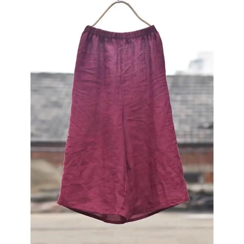 Straight Pants 2026 Summer Thin Elastic Waist Loose Vintage Casual Solid Capri Pants Korean Style Streetwear Women Clothing