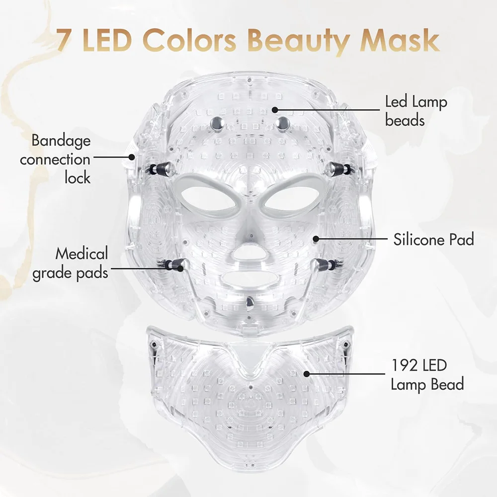 Máscara LED Light Therapy para o rosto, 7 cores, terapia de luz azul e vermelha, Home Beauty Device