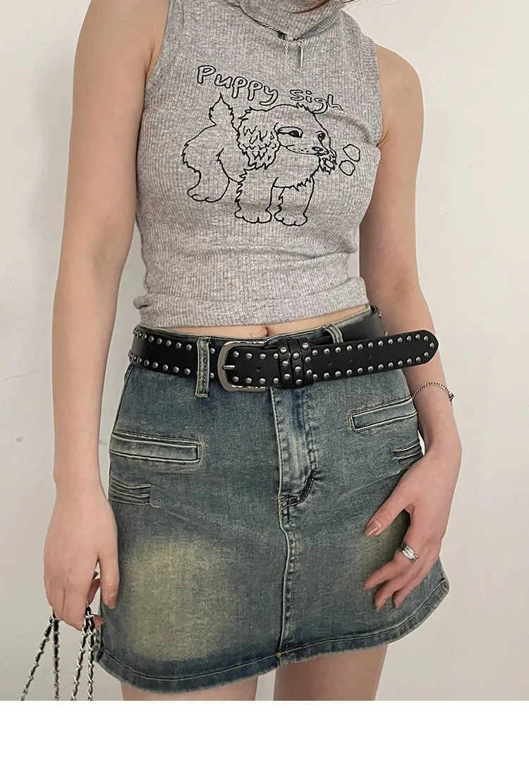 Stylish Western Punk-Style Belt Cool Girl's Edgy Versatile Jeans Belt Women's High-End Metal Statement Studded Belts