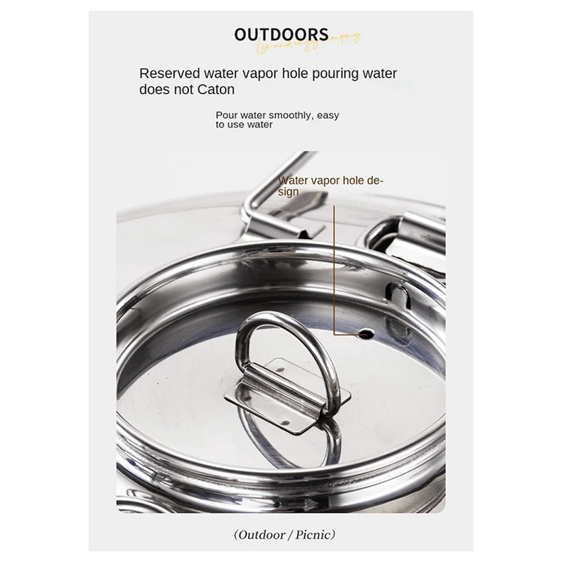 

304 Stainless Steel Camping Kettle Portable Outdoor Camping Stainless Steel Copper Bottom Kettle Picnic Tea Kettle