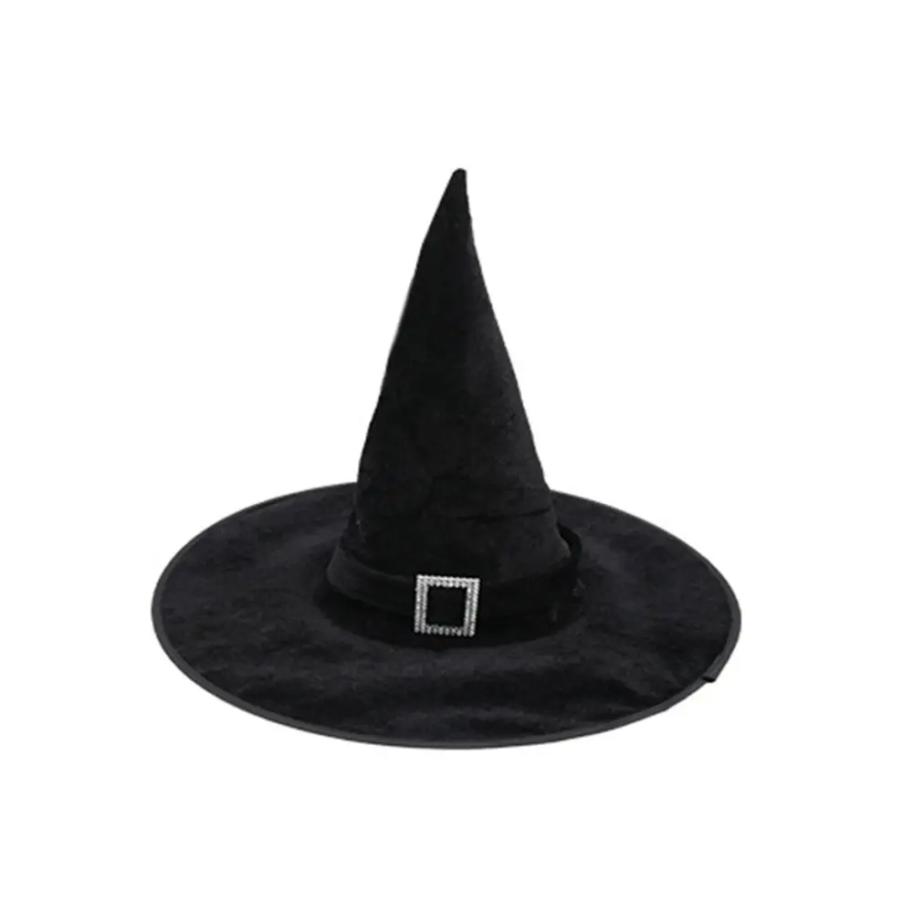 Simple Velvet Halloween Witch Wizard Hat Bending Angle Satin Ribbon Halloween Hat Costume Props Gilding Devil Cap Adults