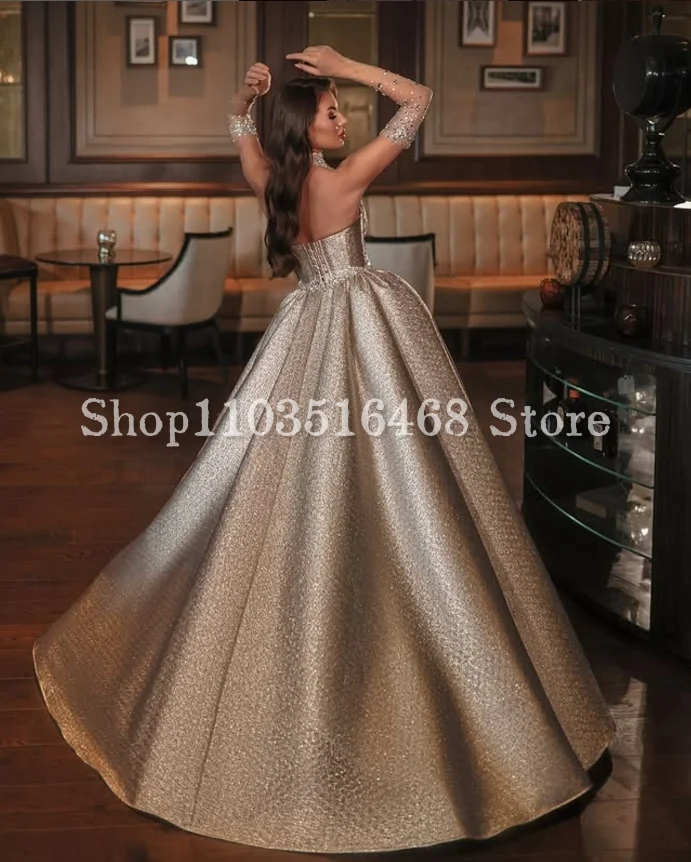 Sparkling Silver Middle East Evening Dresses Luxury Sheath Sequins Appliques Arabian Bridal Gowns Customised abti da sera