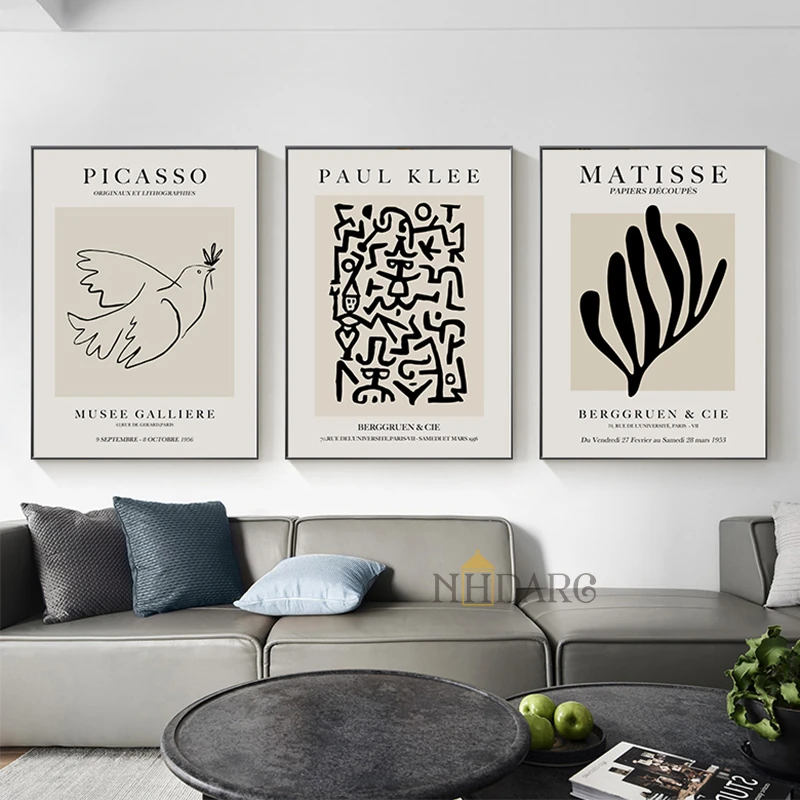 1pc frameless Canvas Scandinavian Simple Abstract Wall Art Black and White Matisse Bohemia HD Canvas Poster Print Home Bedroo