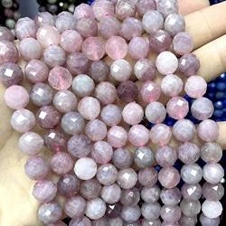 6/8/10MM Natural Stone Faceted Pink Rose Quartz Round Gemstone Spacer Beads For Jewelry Making DIY Accessories 7.5''inches