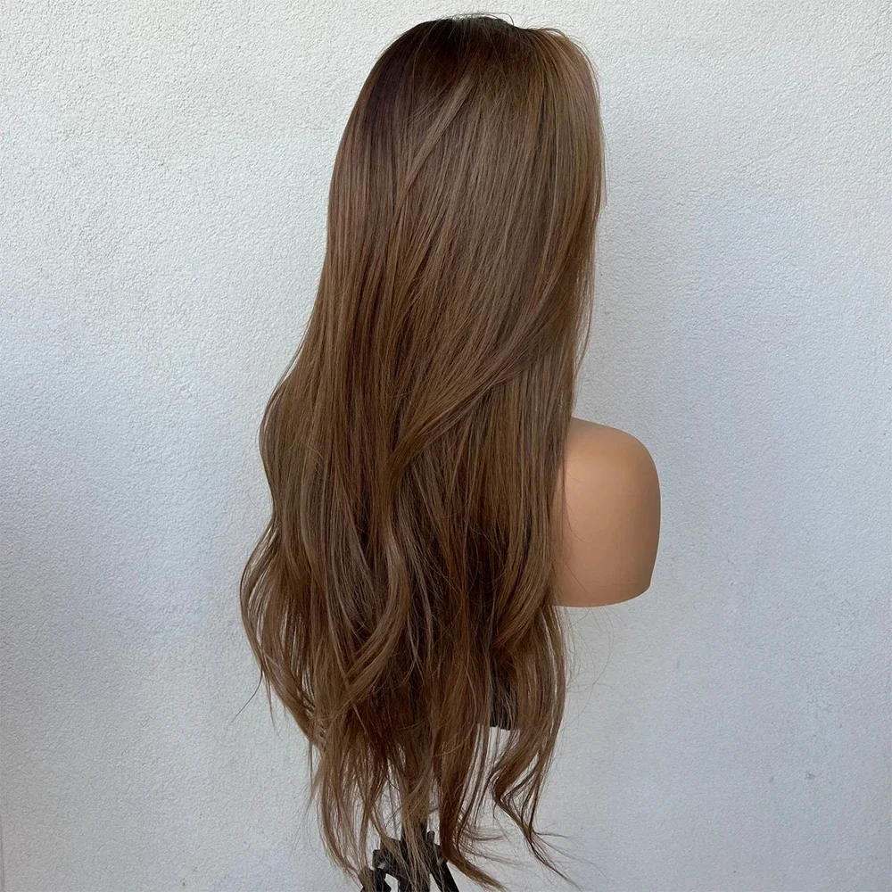 Soft 26inch 180% Density Ombre Brown Wave 5x5 Silk Base Jewish Human Hair Wig With Baby Hair HD Lace European Hair Preplucked