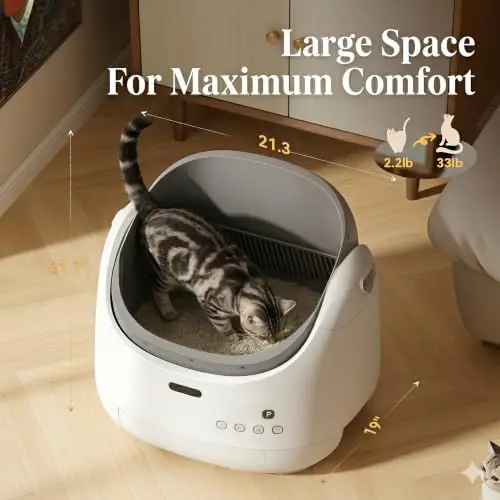 Self Cleaning Litter Box, Open Top Automatic Litter Box with App Control, Anti-Pinch 100L Large Auto Robot for Multiple