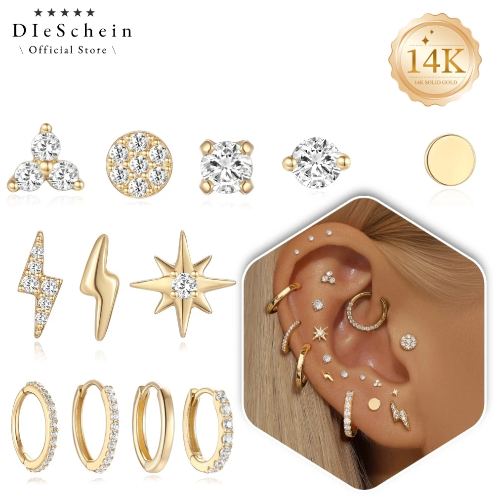 Pendiente de Cartílago DIeSchein de Oro Sólido de 14K con Circonita Cúbica para Mujer, Aro Clicker Hipoalergénico para Helix, Daith, Tragus, Septum, Joyería para Piercing