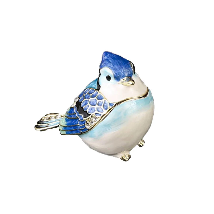 

Blue Jay Bird Trinket Box, Enamel Jewelry Organizer with Rhinestones, Collectible Figurine, Creative Gift for Ring Necklace Earr