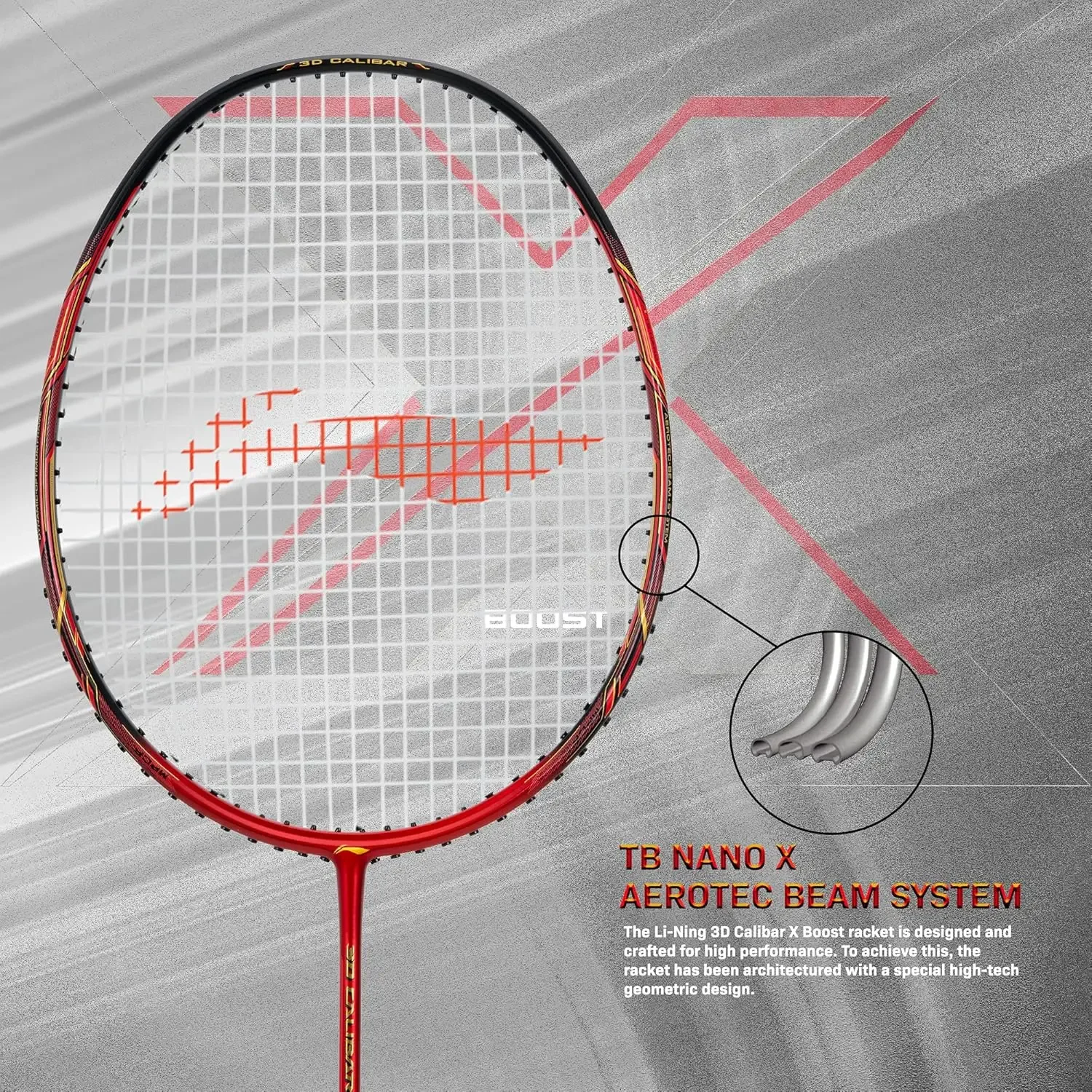 Calibar X Boost Carbon Graphite Strung Racquet, 83 Grams, 30 Lbs String Tension and Free Full cover(Red/Black)