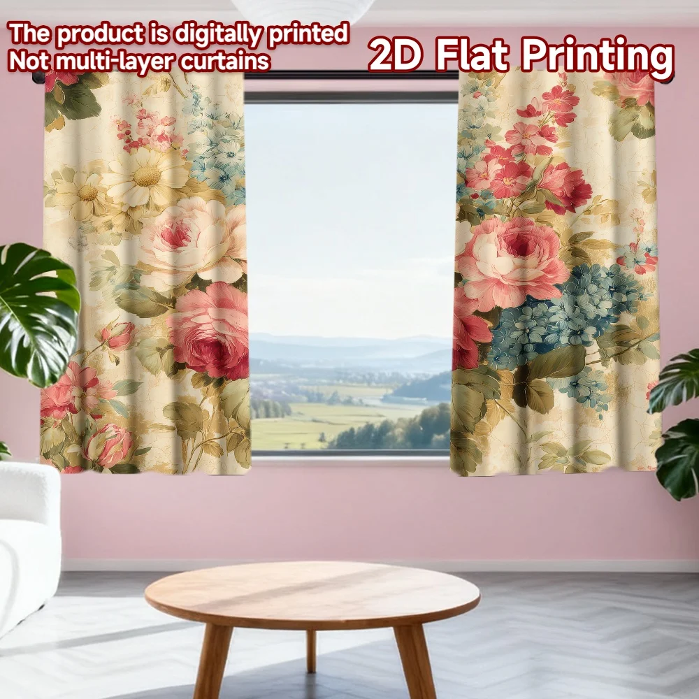 

2D flat printing 2pcs Drapes Floral Bouquet Digital Printed Polyester Drapes Family Party for Indoor Celebrations for Bedroom