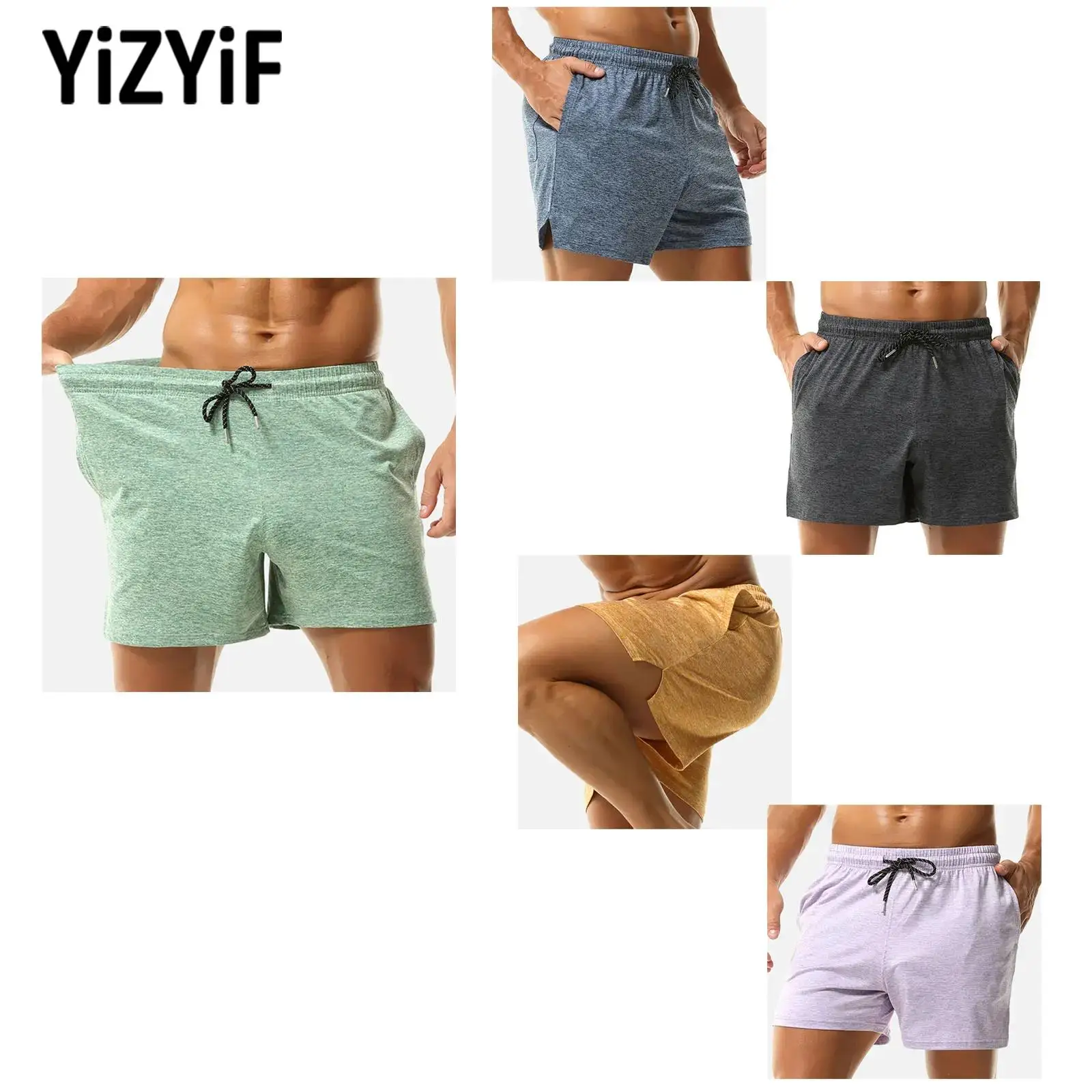 

Summer Mens Cycling Fitness Shorts Quick Drying Breathable Sides Split Athletic Shorts with Pockets for Workout Exercise Running