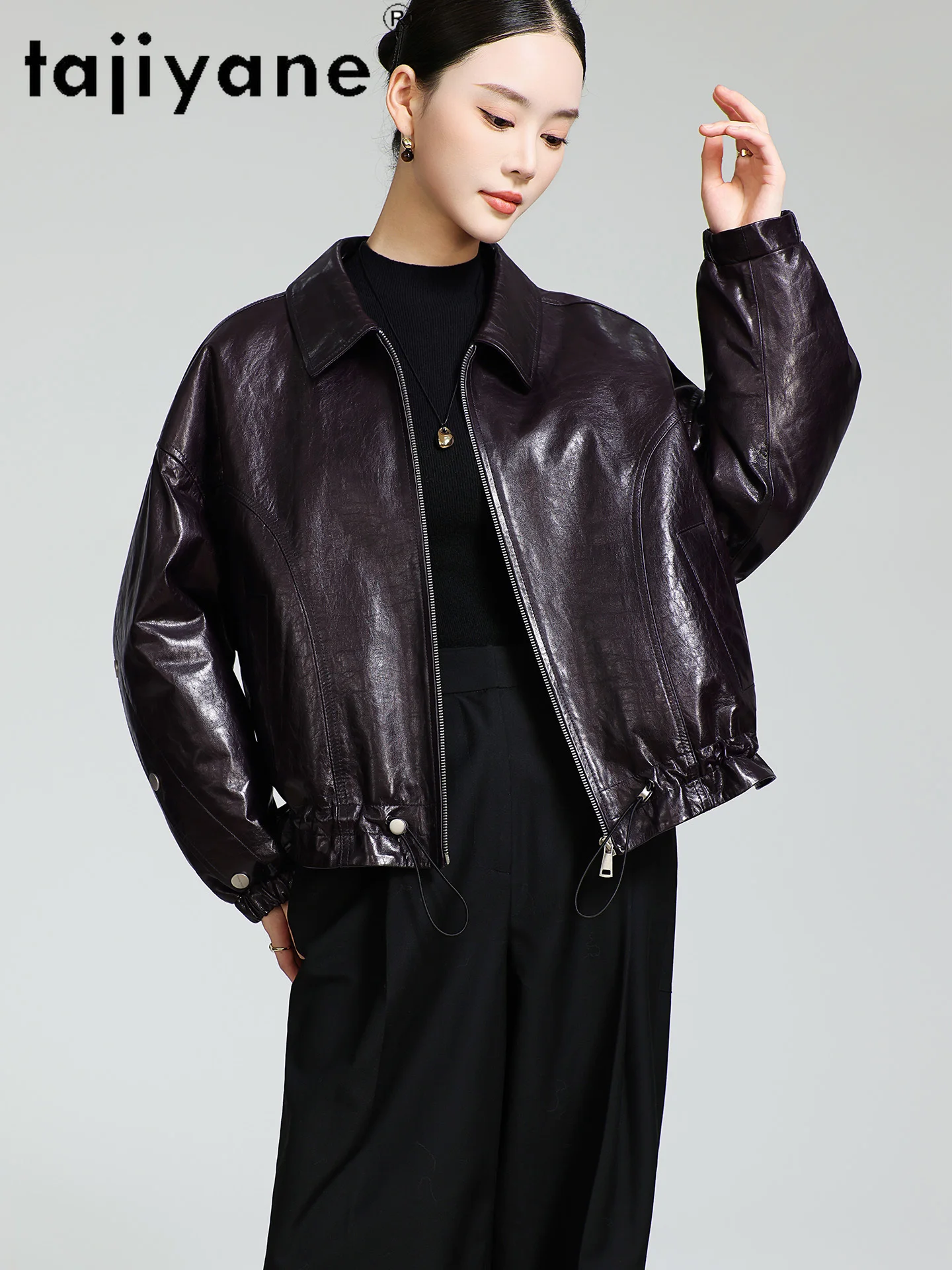 TAJIYANE 100 % echtes Schaffell, weiße Gänsedaunenjacken für Damen, kurze Pufferjacke aus echtem Leder mit Wollkragen, 2025 Winter