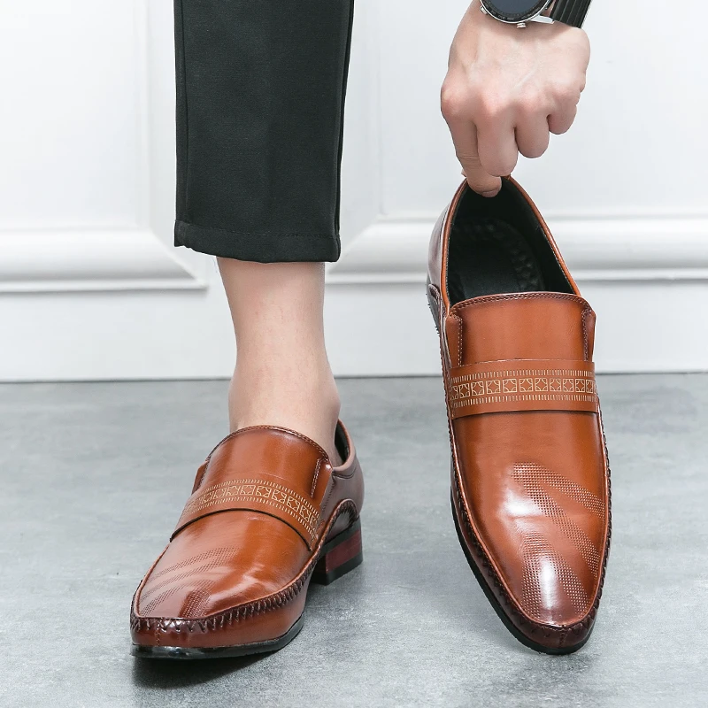 Retro Brown Leather Shoes Men Loafers Comfortable Flat Men's Dress Shoes High Quality Lightweight Business Formal Shoes For Men - Image 3