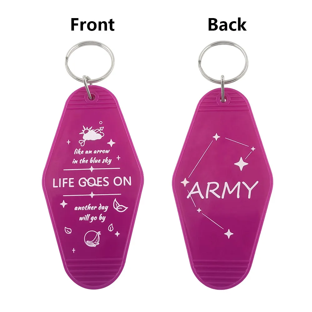 Kpop Emaille-Pin „Life Goes On“ Schlüsselanhänger-Set HYYH Blumen-Motto ARMY Abzeichen Vintage Hotel-Schlüsselanhänger Lila Schmetterlings-Brosche Fangeschenk – Detail 12