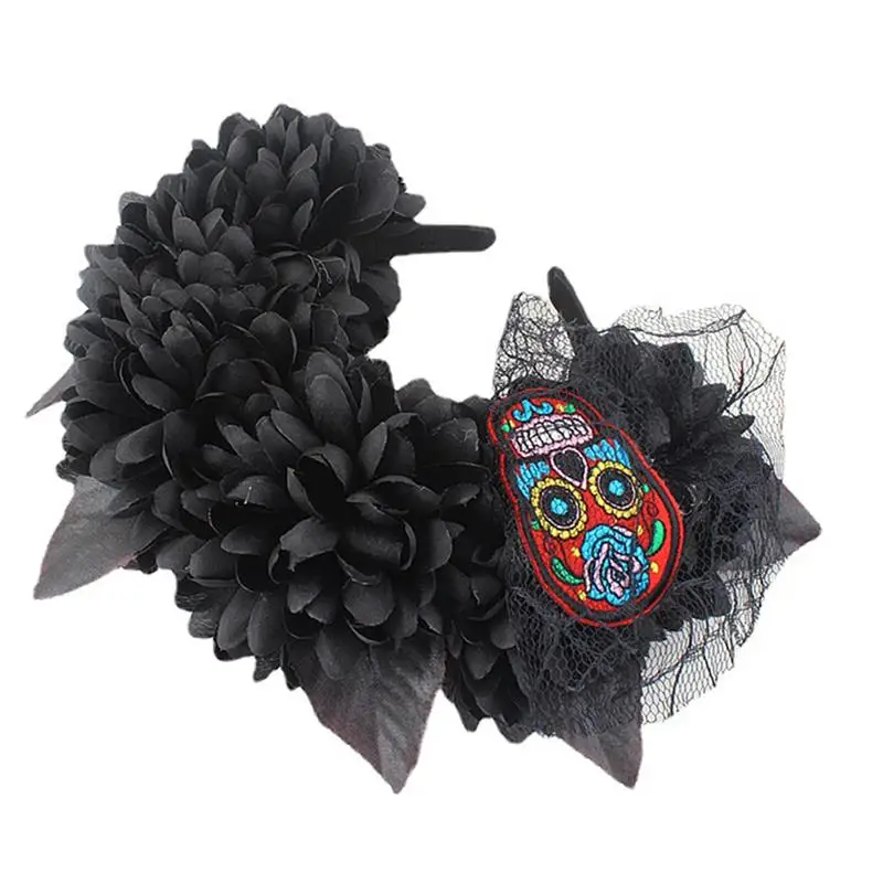 Womens Mexican Simulated Flower Crown Headband Day Of The Dead Halloween Festive Headpiece Colorful Fake Flowet Party Hair Hoop