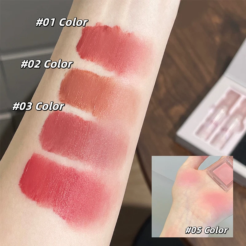6 pçs/caixa conjunto de batom fosco lábios maquiagem veludo nude brilho labial hidratante lábio esmalte rosto blush paleta maquiagem conjunto colar presente