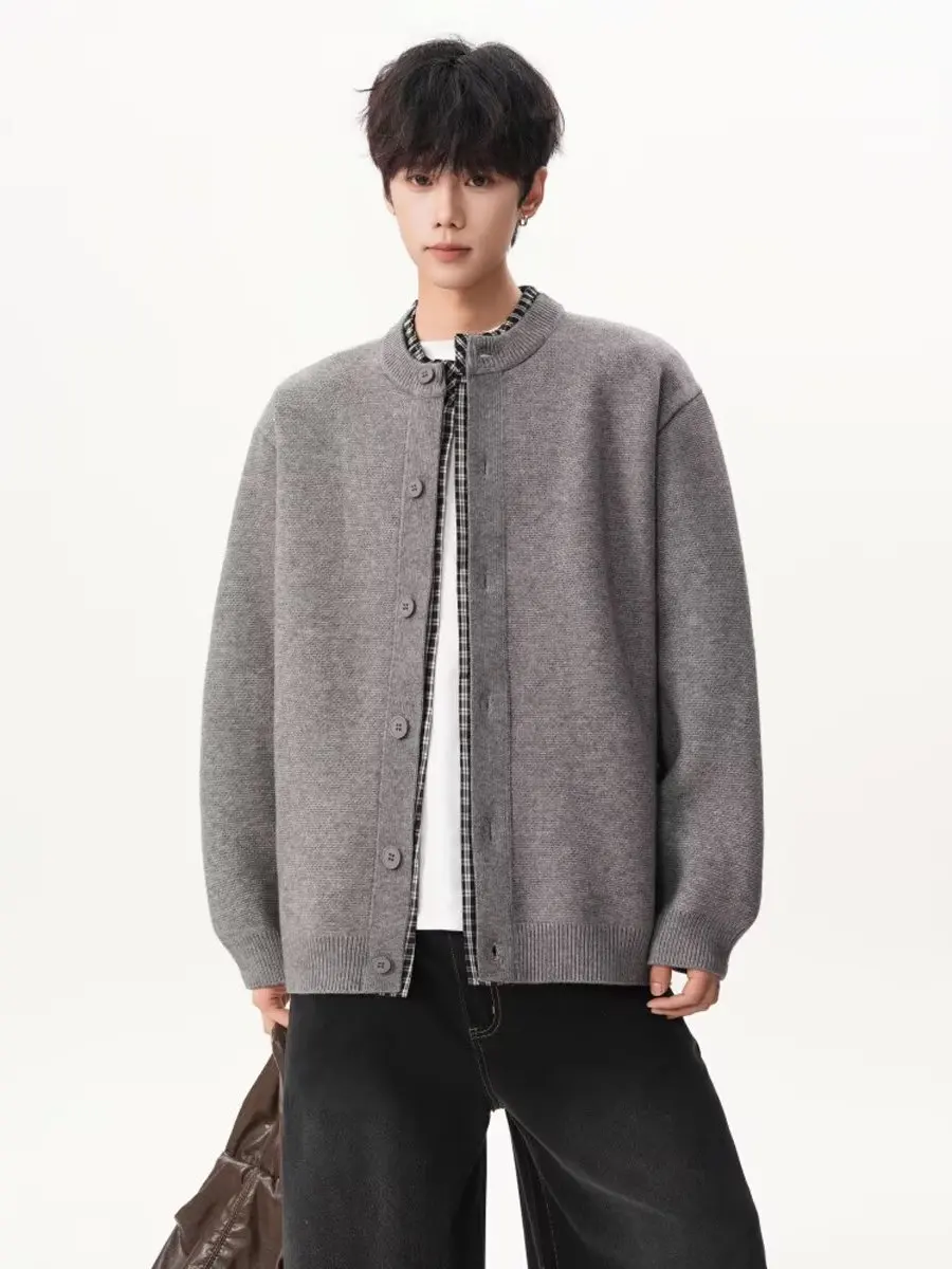 

Осенне-зимний вязаный кардиган Miu Sle с эффектом двухслойности, свободный, модный, теплый, повседневный свитер-жакет для мужчин и пар