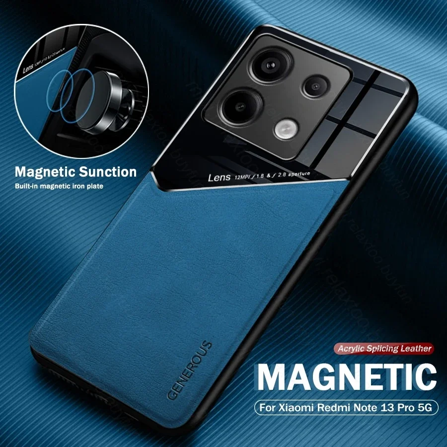 

Защитный кожаный чехол для камеры Redmi Note 13 Pro 4G 5G 12 11 Pro Plus 13 C Turbo 3 A3, автомобильный магнитный защитный чехол