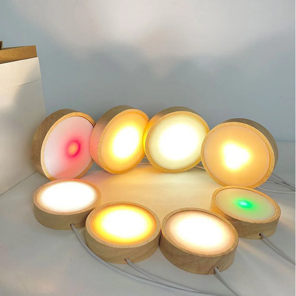 

Wooden LED Light Base Night Light Holder Display Crystal Glass Resin Home Decoration Wooden Lamp Holder Luminous Base