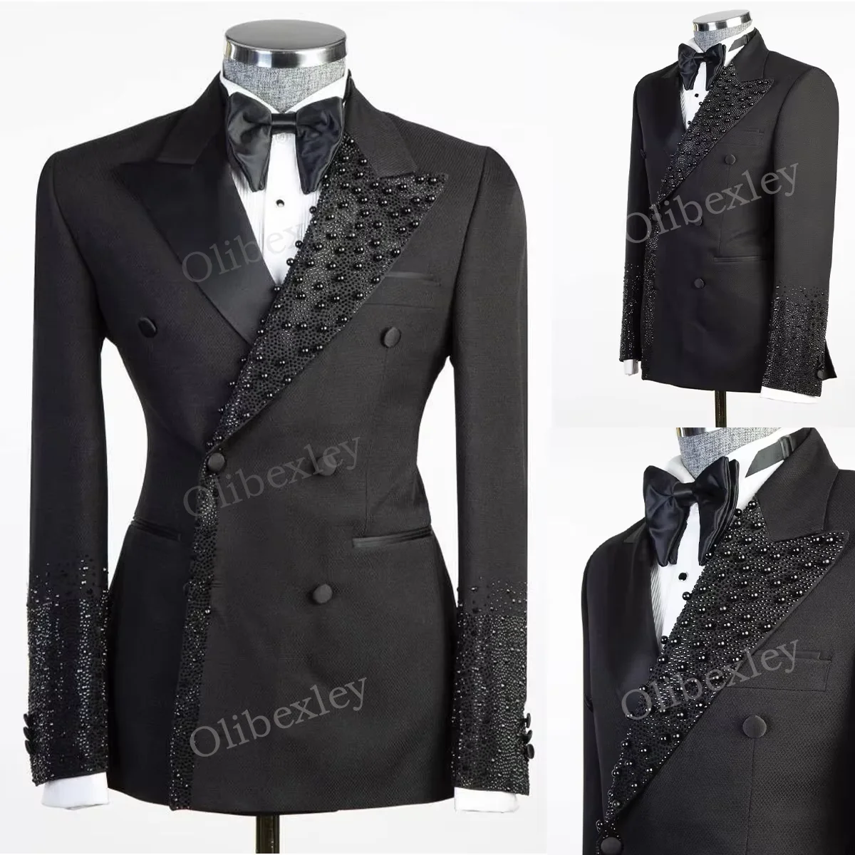 

Luxury Men Suits Customized Rhinestones 2 Pieces Groom Male Blazers Ropa hombre Slim Fit Wedding Tuxedos