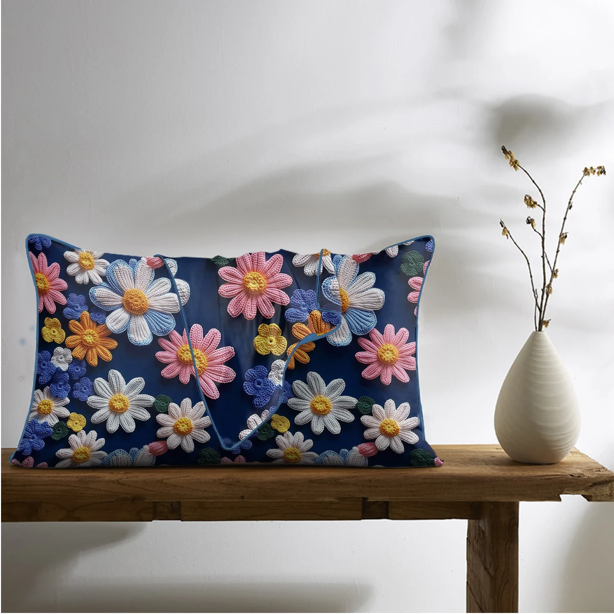 

2 piece printed daisy pillowcase, alternating bright small flowers of various colors, suitable for bed and sofa (gift, couple)