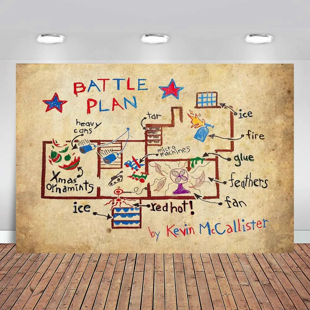 Battle Plan Self Drawn Backdrop Vintage Kraft Paper 90s Children Birthday Party Supplies Classic Christmas Movie Home Wall Decor