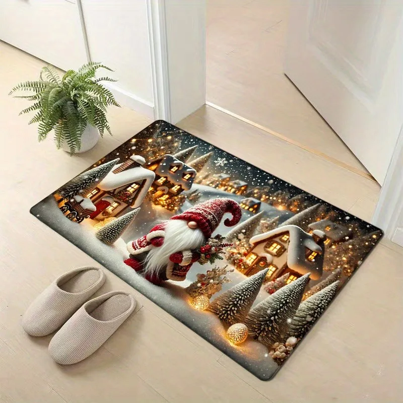 Christmas decoration door mat dwarf winter snow pattern non-slip absorbent floor mat suitable for home room bathroom kitchen
