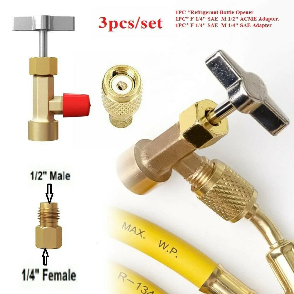 3 Pcs Refrigerant Adapter Corkscrew Set AC-Tank Connector 1/4\\\