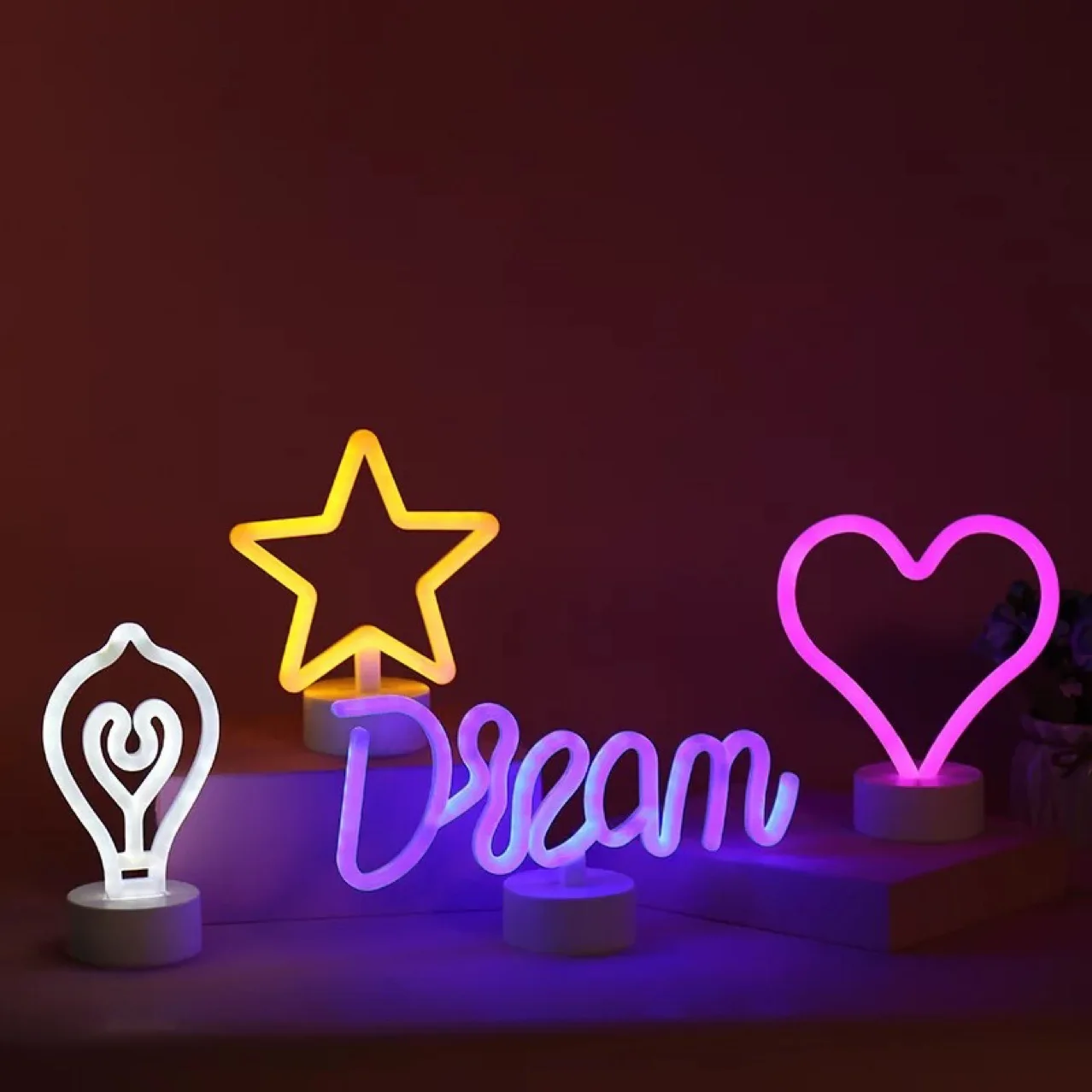 Rainbow Dream Star Heart Neon Sign Lights Battery Powered LED Table Lamp for Party Birthday Gift Living Room Camping Decoration
