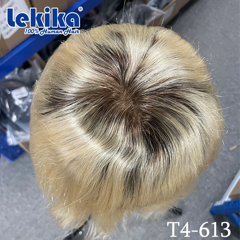 

Мужской парик-система T Blonde из 100% натуральных волос с двойным узлом, полиуретановая основа, толщина 0.06 мм, 6 дюймов