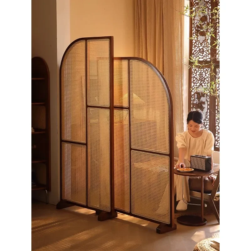 La partición de pantalla de ratán de madera maciza de estilo japonés se abre la puerta para el hogar, la entrada de la sala de estar se bloquea y móvil.