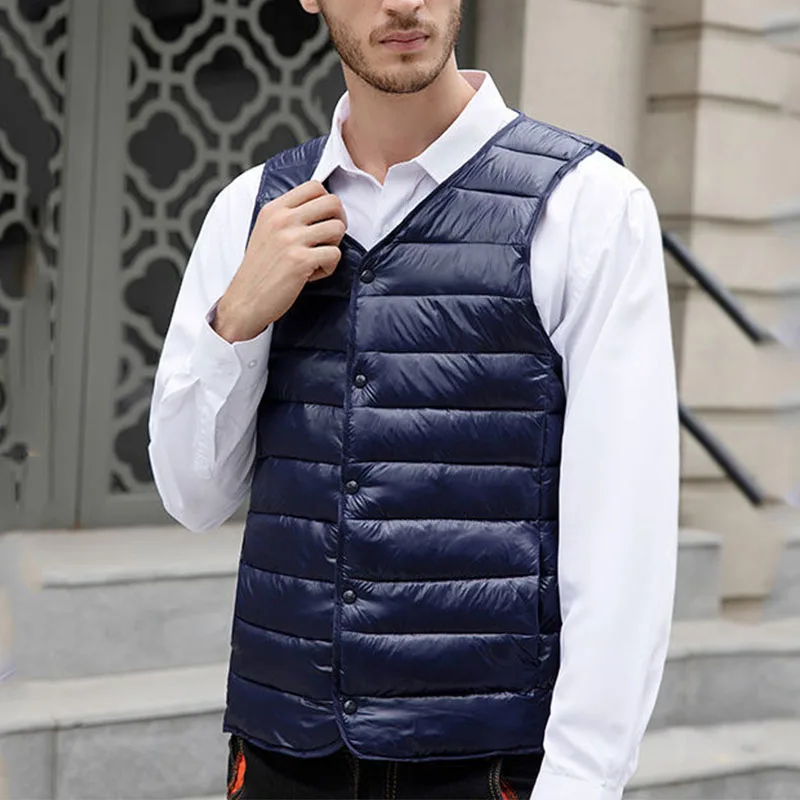 

New Men's Down Cotton Vest Slim Fit Plus Velvet Thickened Warm Vest Wearing Short Cotton Horse Clip Inside