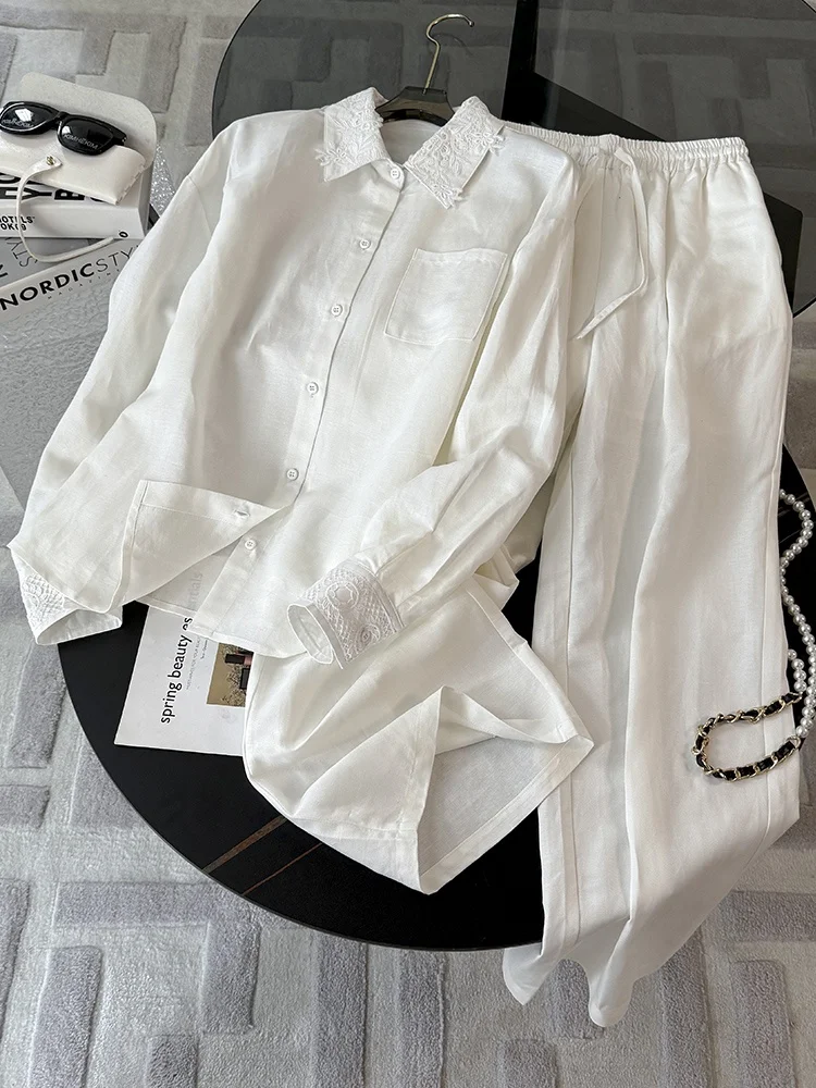 

Minimalist Sportswear Set Women's Spring 2026 High-End White Sunscreen Shirt Wide Leg Pants Two-Piece Casual Sportswear