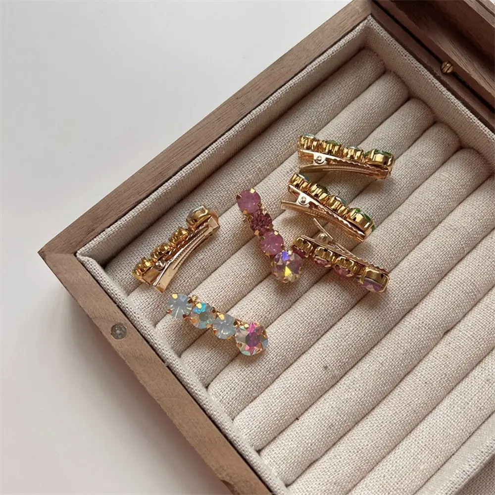 Luxury Colorful Crystal Gem Bang Clip Sweet Cute Female Beads Duckbill Clip Simple Creative Grils Party Small Side Clip