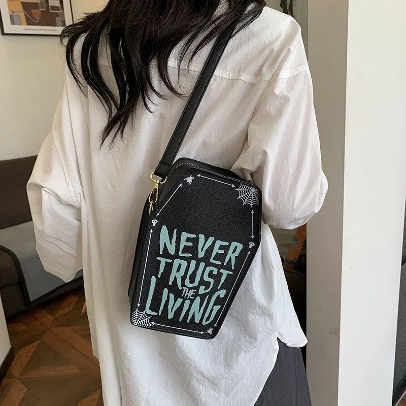 New Women's Bag with Printed Graffiti Print Vertical Small Square Bag Dark Gothic Trend Cool Crossbody Phone Bag