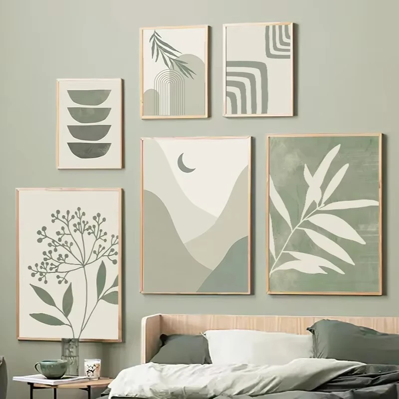 1PC frameless decorative art print,Plant Leaves Rainbow Geometry Abstract Boho Wall Art Canvas Painting Nordic Posters & Prints