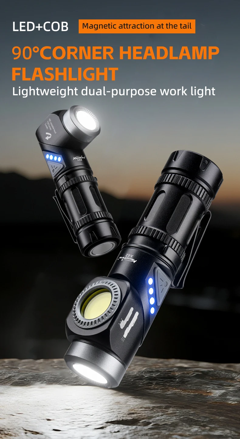 2-in-1 LED-Taschenlampe 90 ° Drehbare Stirnlampe Superhelle Campinglampe für Outdoor-Arbeit Wandern Notfall-Kopflampe mit Magnet – Detail 1