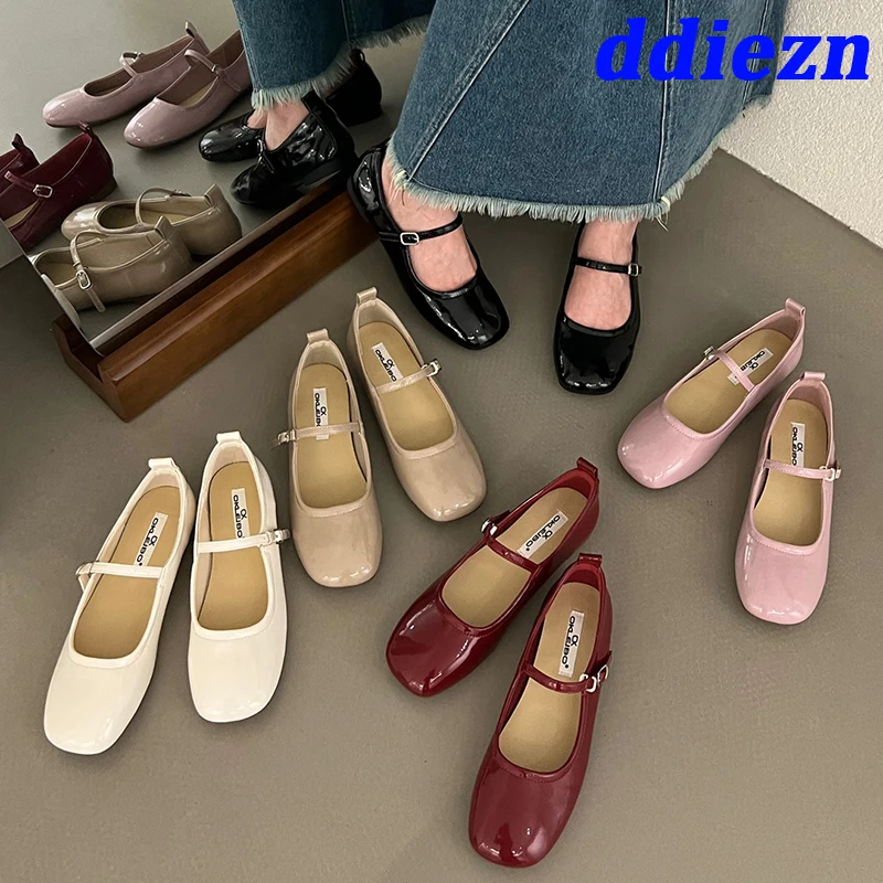 Mary Janes New In Ladies Flats Red Shoes Fashion Round Toe Shallow Luxury Women Dance Lolita Shoes Female Buckle Strap Footwear