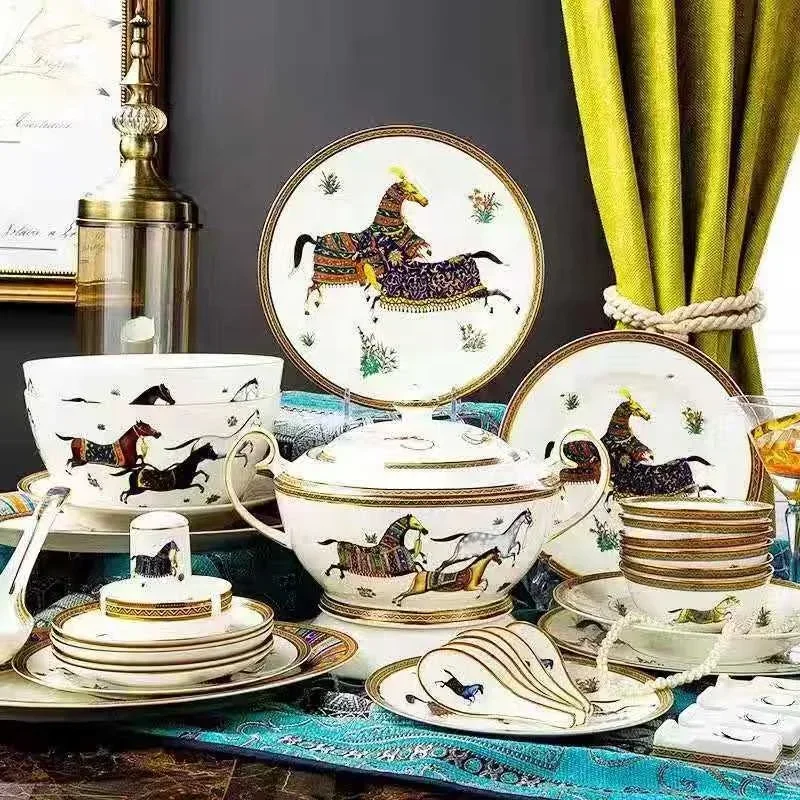 dinnerware sets luxury ceramics table ware  bowls bone china Porcelain  dinner crockery  ceramic  dishes set  ceramic