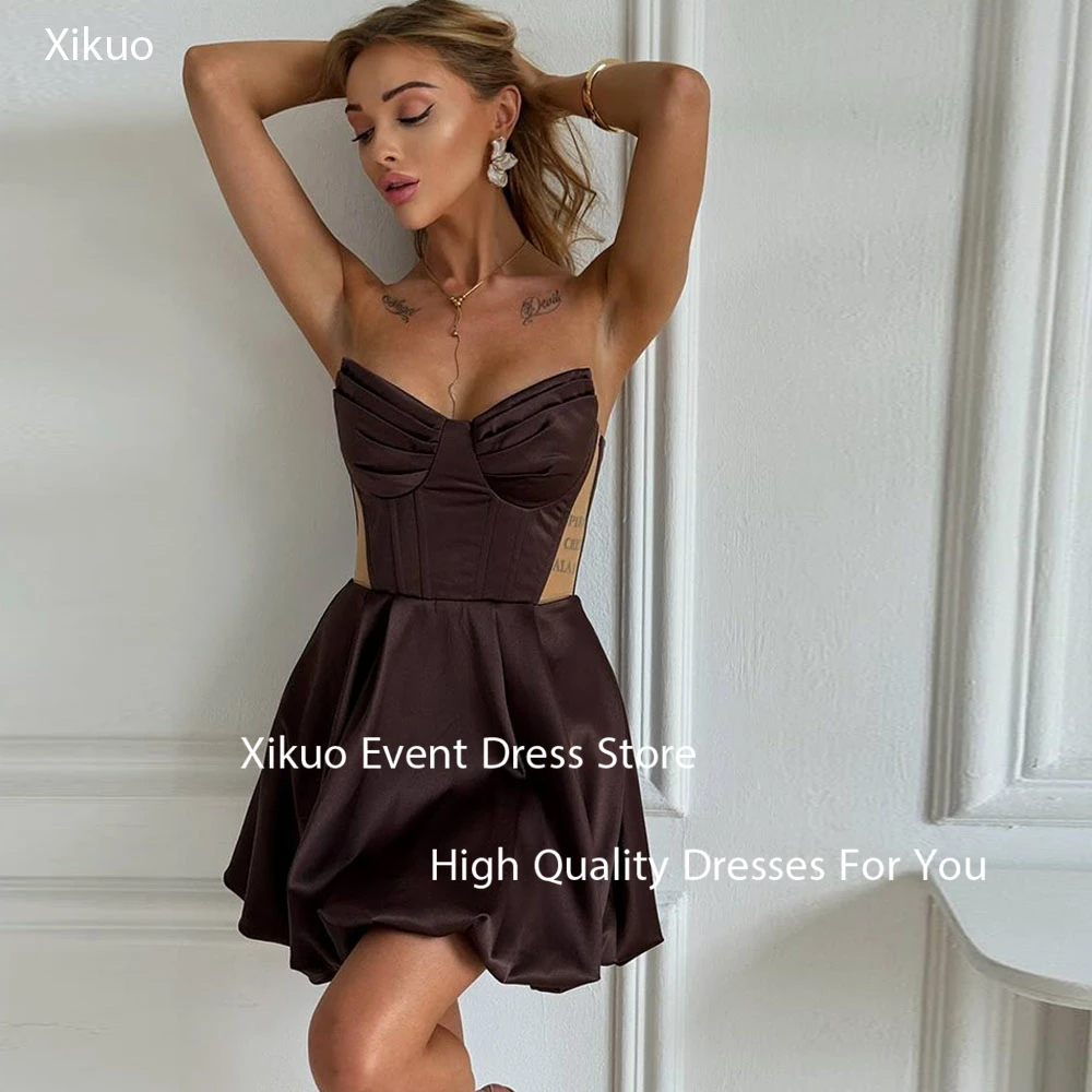 

Xikuo Элегантное атласное платье для выпускного вечера Милая на заказ Вечернее платье без рукавов выше колена Коктейльное вечернее платье по индивидуальному заказу