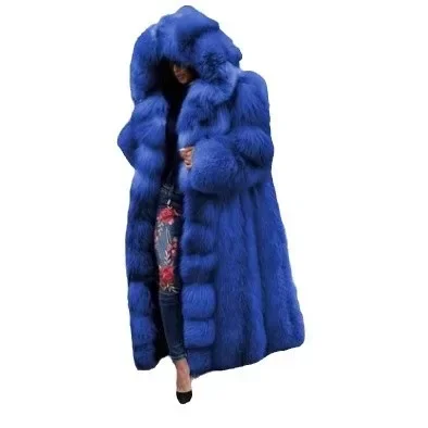Manteau de fourrure mixte pour femmes, Extra Long, ample, à la mode, chaud, épais, grande taille, à capuche, couleur unie, faux manteau en fourrure, nouvelle collection