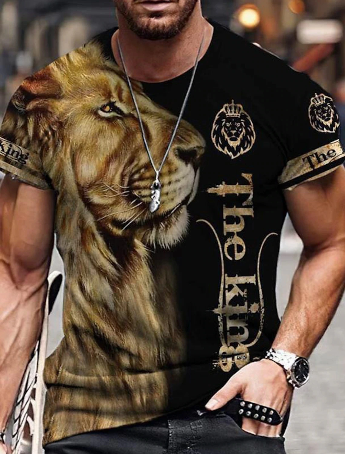 

2025 Top Street Wea Men'st-Shirtoversizedt-Shirt Men's Gender-Neutral T-Shirt 3D Printed Lion Round Neck Casual Short Sleeve
