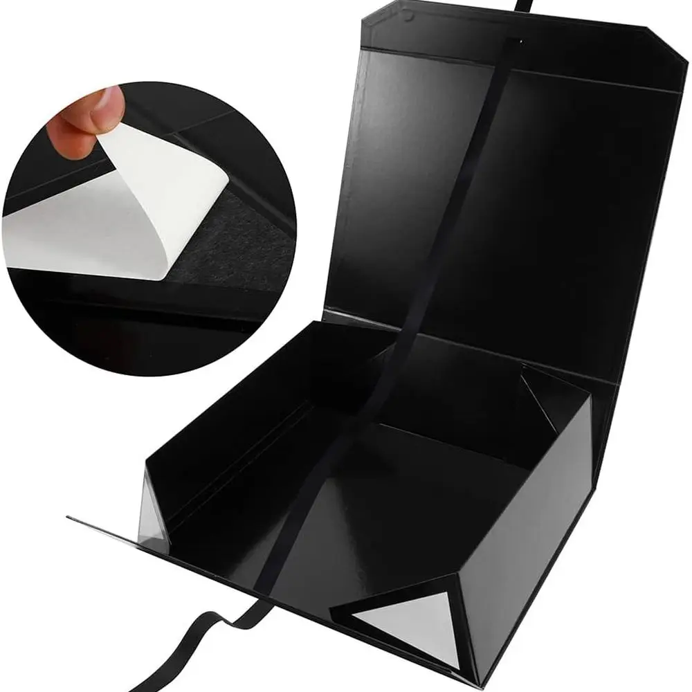 علبة هدايا سوداء كبيرة أنيقة مقاس 19x16x6 #5