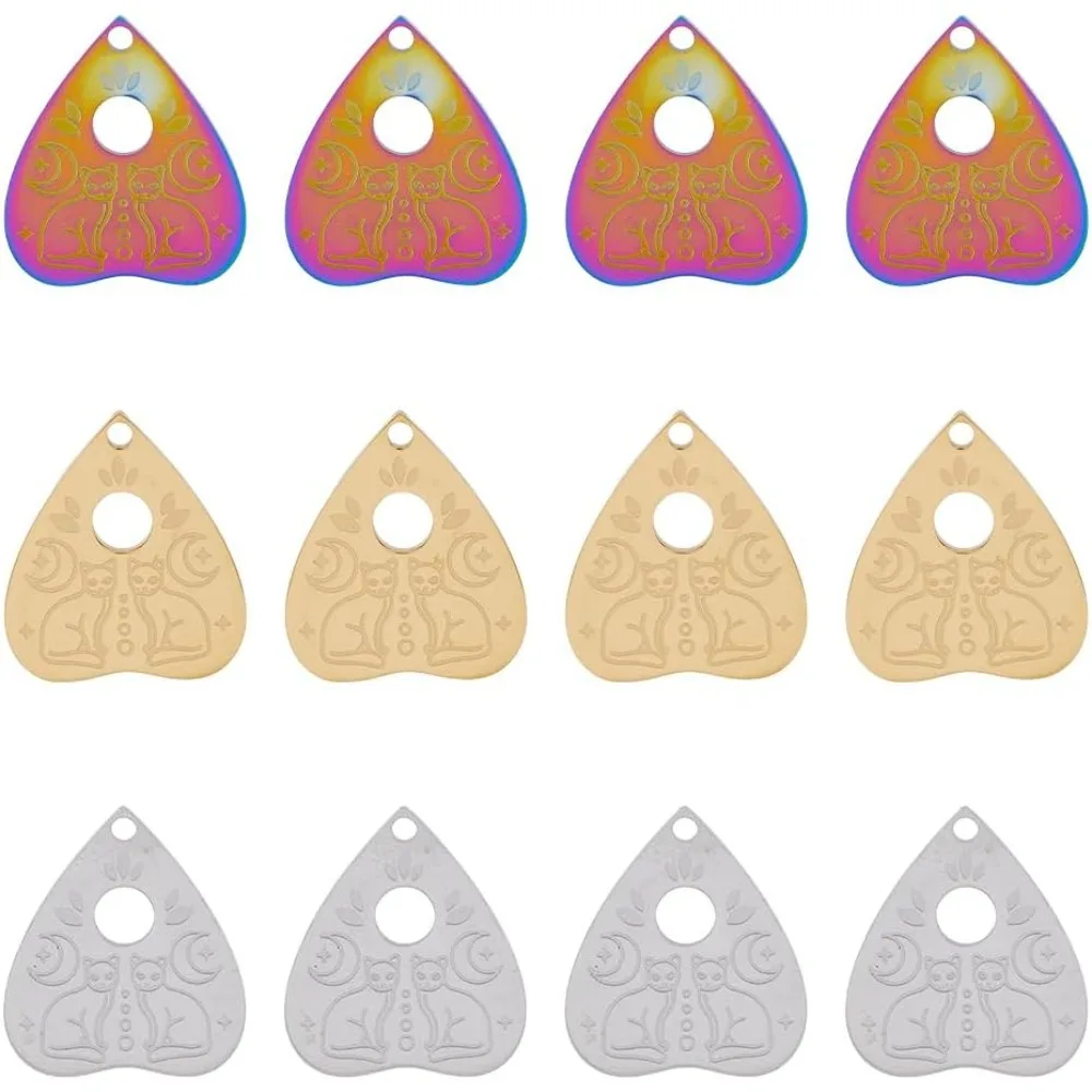 

12Pcs 3 Colors Heart with Cat Charms Ouijas Charm Tarot Planchette Board Charms Kawaii Kitten Charms Heart Celestial Charms