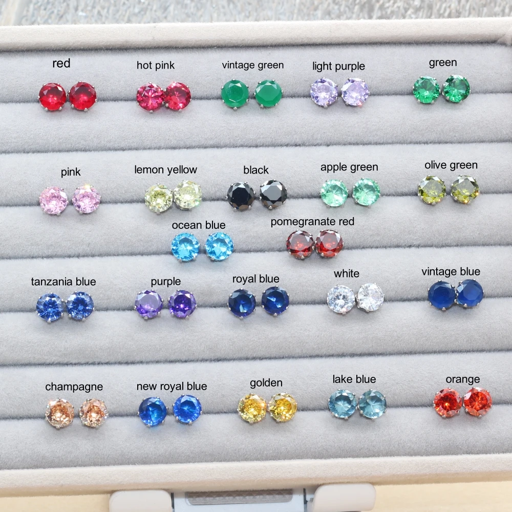 Edelstahl-Creolen mit 7 mm großen, bunten AAA-Zirkonia-Steinen, hypoallergener Schmuck, Geschenkidee. – Detail 2