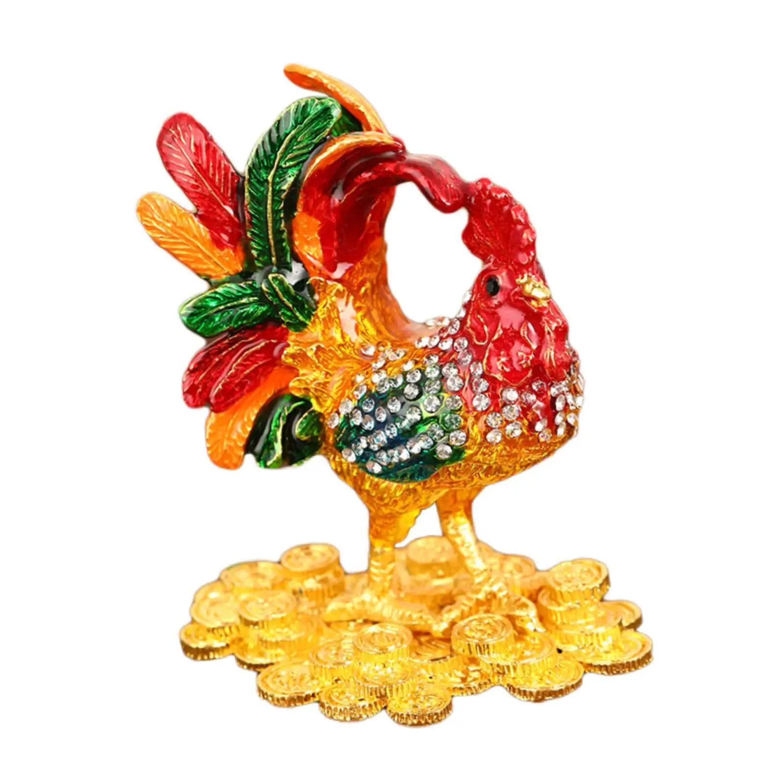 

Enameled Chicken Figurine Jewelry Box Animal Figurine for Bracelets Earrings